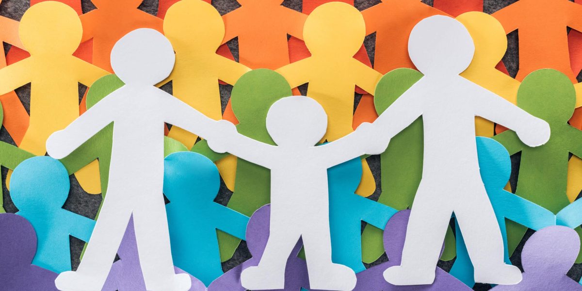 rainbow multicolored same sex paper cut family, lgbt concept